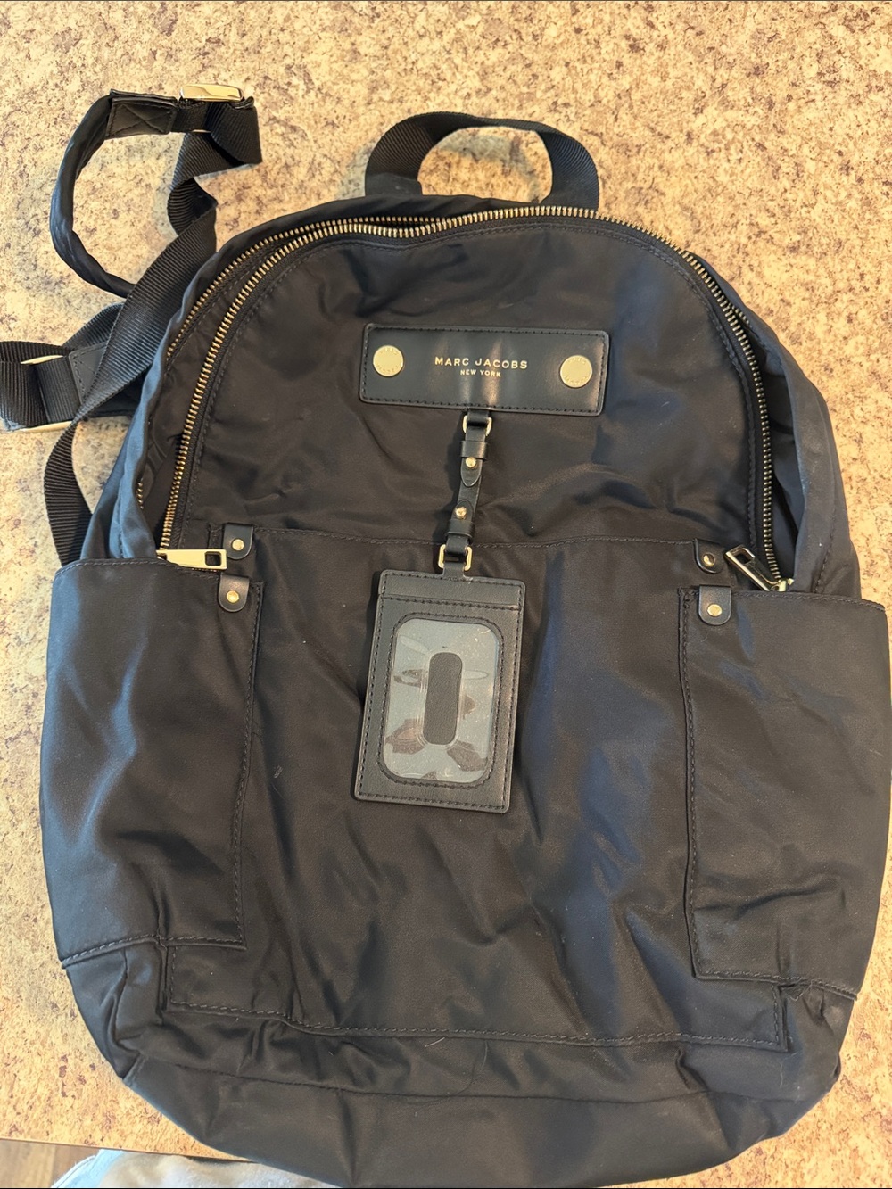 Marc Jacobs Black Nylon Backpack with Gold Hardware and ID Window